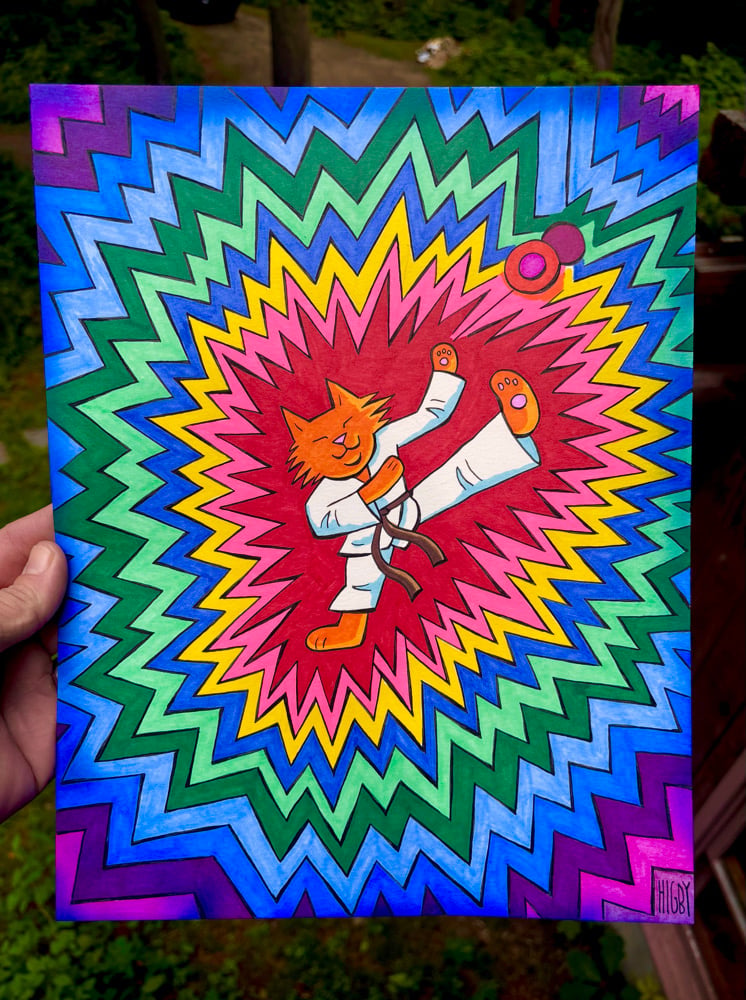 Image of Karate Yo-Yo Cat Illustration Original 11x 14