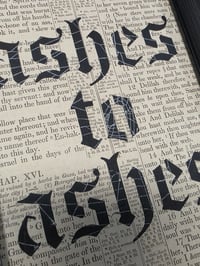 Image 2 of "ASHES TO ASHES" 1800's bible page with preserved web