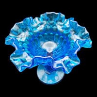 Image 5 of Fenton Cobalt Blue Thumbprint Ruffled Edge Compote