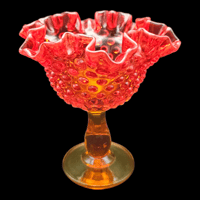 Image 1 of Fenton Hobnail Amberina Ruffled Edge Compote