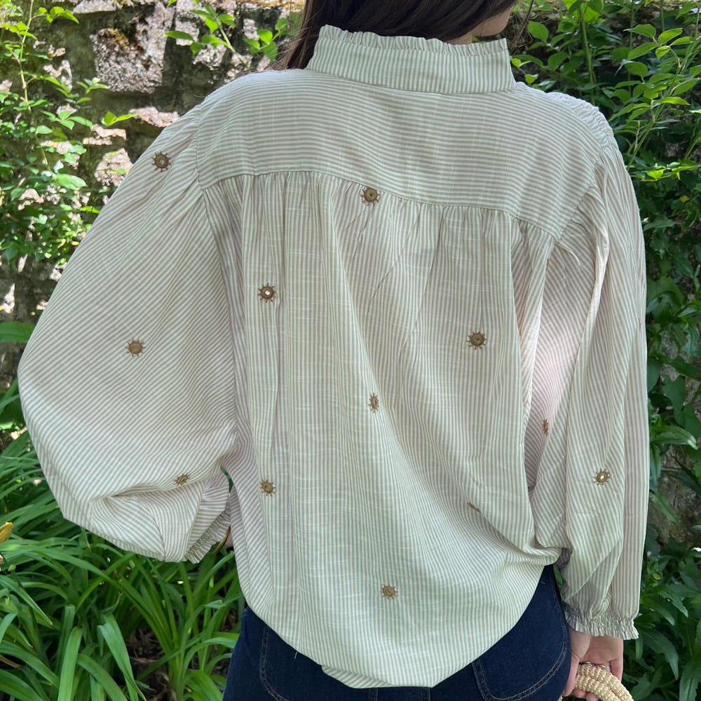 Image of Blouse Bohème rayé Beige & Blanc / Brodé T.U.