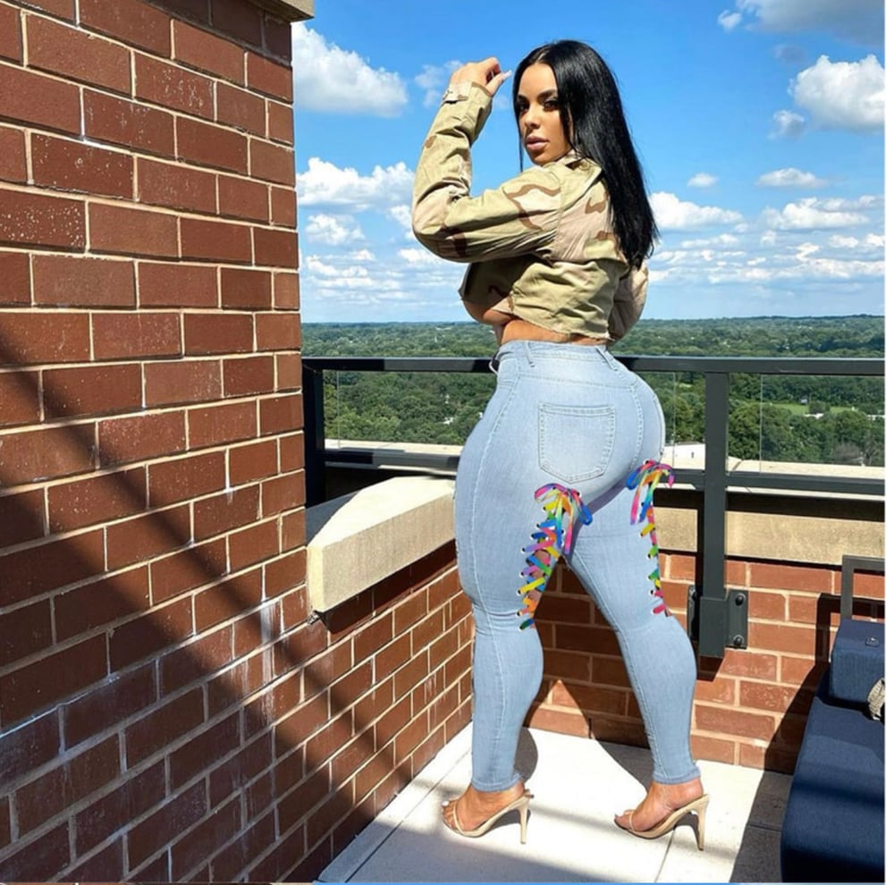 Image of Multi-Color Laceup Skinny Jeans