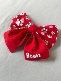 Image 6 of Personalised Valentine Dog Bow - Handmade Red or Navy Bow with Paw Prints and Hearts Design