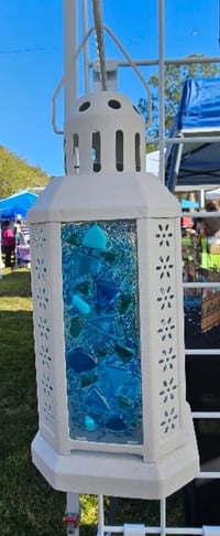 Image 1 of Large Fused Glass & Metal Lantern – 11" Tall x 5" Wide