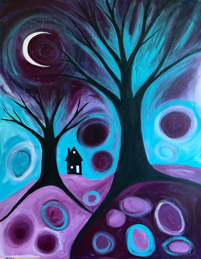 Midnight Moon dreams. Original canvas painting