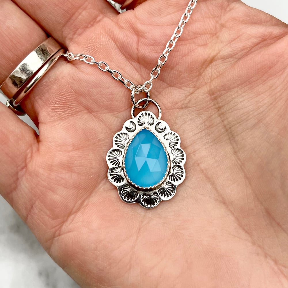 Handmade Sterling Silver Blue Chalcedony Pendant Necklace 925