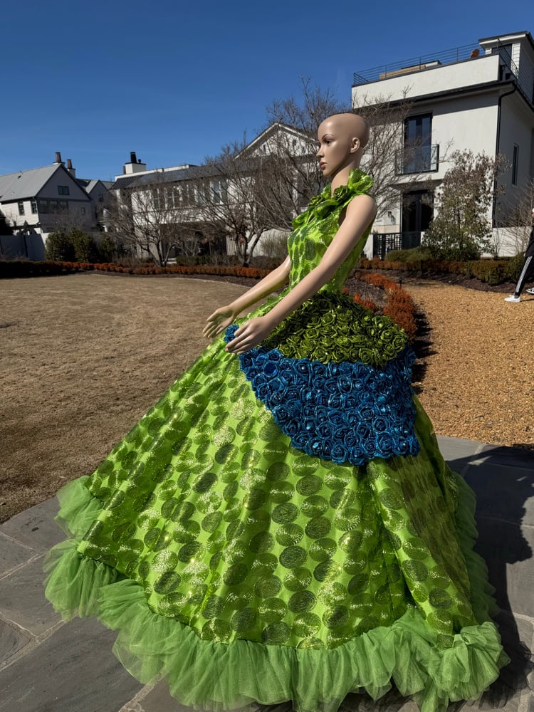 Image of Green & Blue Glitter Rose Prom Dress