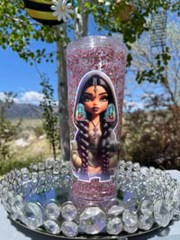 Image 1 of Pink and White Snowglobe Tumbler