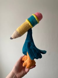 Image 4 of Teal Pencil Bird Folk Doll