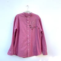 Image 6 of Hand Embroidered Grandad Shirt Pink