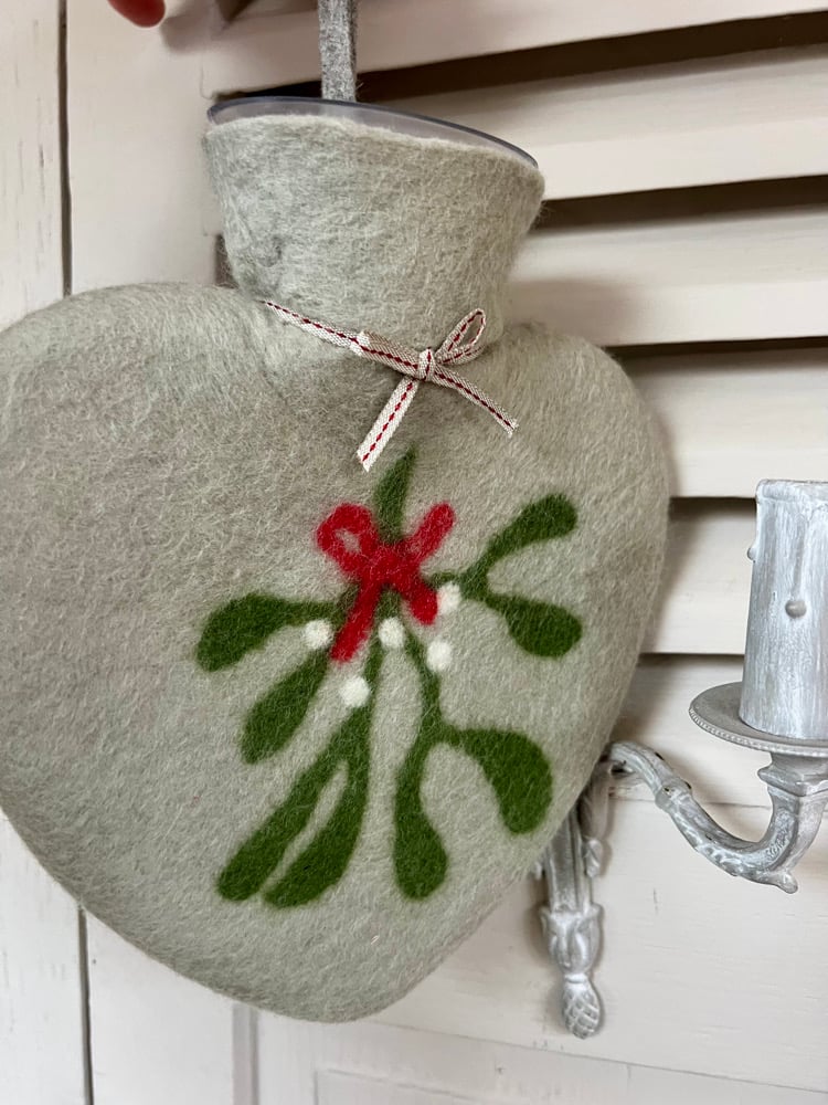 Image of Bouillotte forme Coeur Laine Mérinos : Mistletoe 