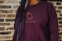 Image 1 of Hand Embroidered Crewneck Sweatshirt - “GOD IS A WOMAN” - L