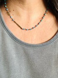 Image 3 of faceted Tibetan turquoise necklace with 14k gold bar pendant by peaces of indigo