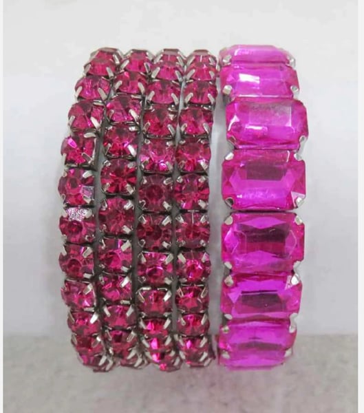 Image of  SILVER STRETCH BRACELETS FUCHSIA STONES