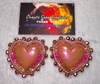 Image 3 of Hand Polished Light Brown Heart Beaded Earrings