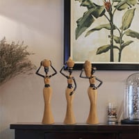 Image 1 of African Tribal Home Decor, Vintage Woven Pattern Resin Sculpture, Bohemian Living Room Entryway Deco