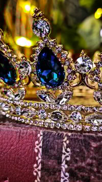 Image 2 of 👑The Armored Kingdom Dark Aquamarine Blue Queens Crown (Gold)