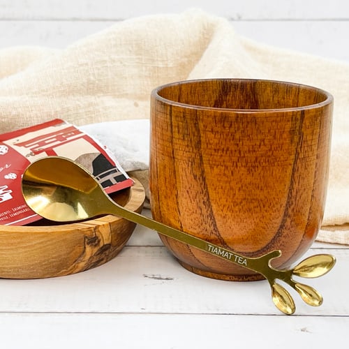 Image of Stainless steel vintage teaspoon gold golden leaf tree branch coffee tea dessert spoon small tiny