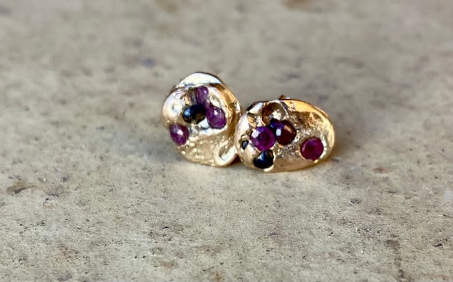 Gold embedded ruby sapphire studs 
