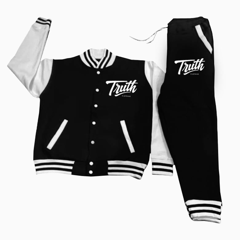 "Varsity Truth" Jacket Sweatsuit | Black/White