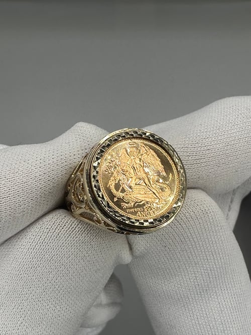 Image of 1991 22k Isle of Man St.Michael Archangel Coin with 9K Ring Mount 