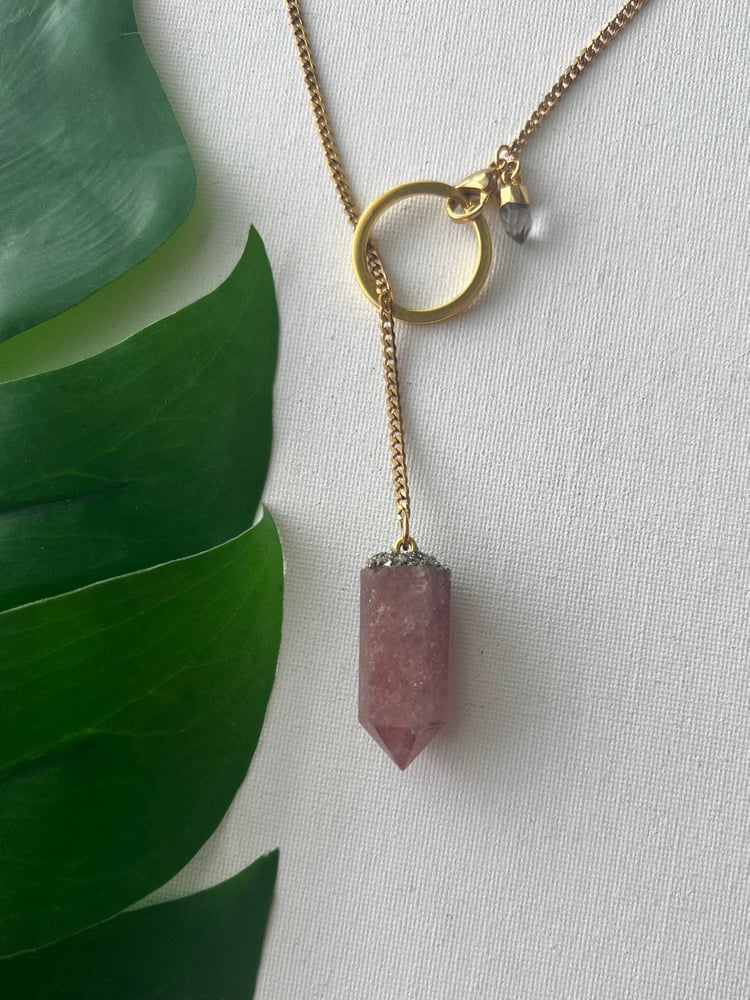 Image of DROP TOP • Convertible Lariat Necklace | Strawberry Quartz