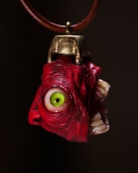 Image 4 of Egg of the King big eyes pendant, leather cord, brass hardware, OOAK,
