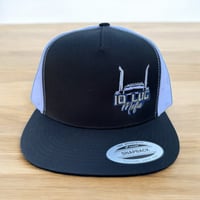 Image 2 of Flatbill trucker hat (blue outline logo) 