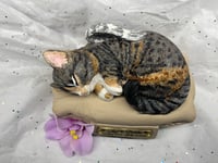 Image 9 of Custom Engraved Sleeping Cat Kitty On Pillow Urn Pet Memorial Portrait Angel Wings