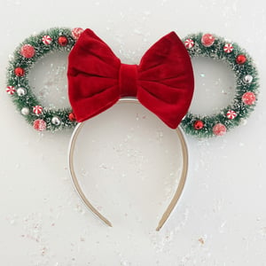Image of Peppermint Wreath Ears with Red Bow - PREORDER