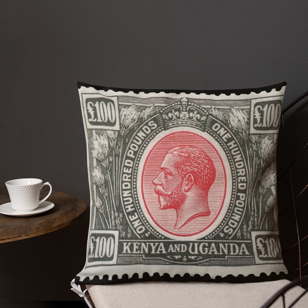 Stamp - £100 - 1925 - Red and Black - Kenya and Uganda - Premium Cushion / Pillow