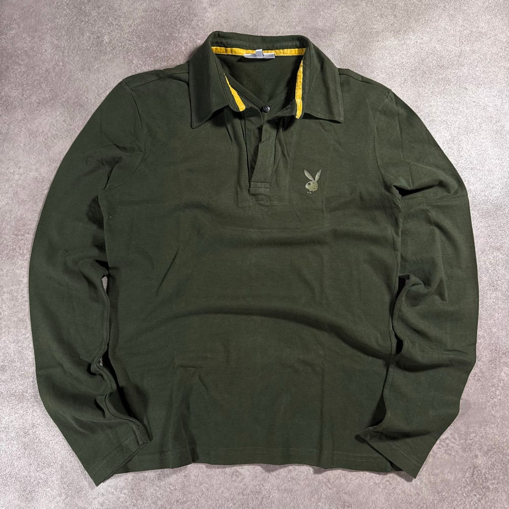 Image of 2000s Playboy Longsleeve Polo Shirt, Size Medium
