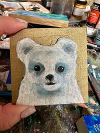 Image 3 of Tiny White Bear on Gold magnet. Original Painting on Square 2.75" Canvas Strong hold copy