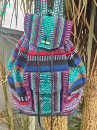 Image 4 of MALIA Mexican Baja woven fabric Backpack - GREEN