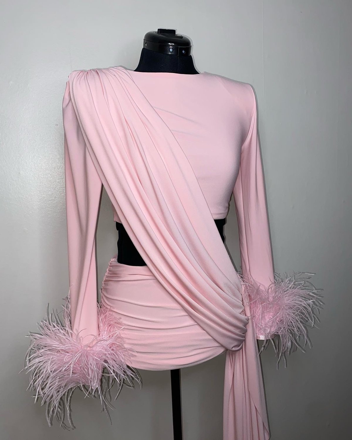 Image of Roxy Dress with Ostrich Feather Cuffs 