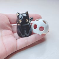 Image 3 of Black cat with skull mask ceramic figurine #2