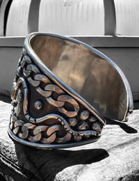 Image 3 of Ride the Sky Sterling Silver Morenci Turquoise and Curb Chain Snake Cuff 6.5-7”