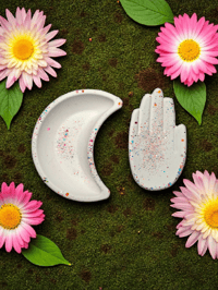 Image 1 of Celestial Moon & Hand Trinket Dish Set - Jewelry Holder & Altar Decor