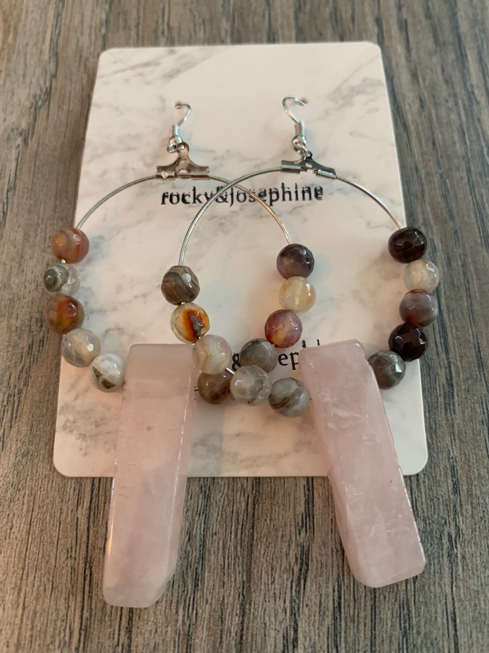 Image of Reiki Charged Rose + Agate Hoops