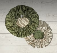 Olive Green & Cream Reversible Satin Bonnet
