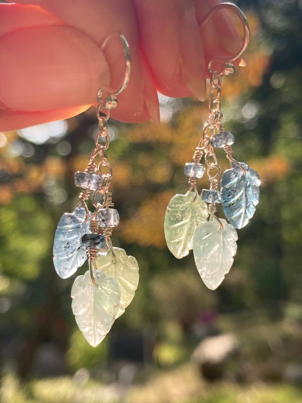 Glass store and crystal leaf drop earrings