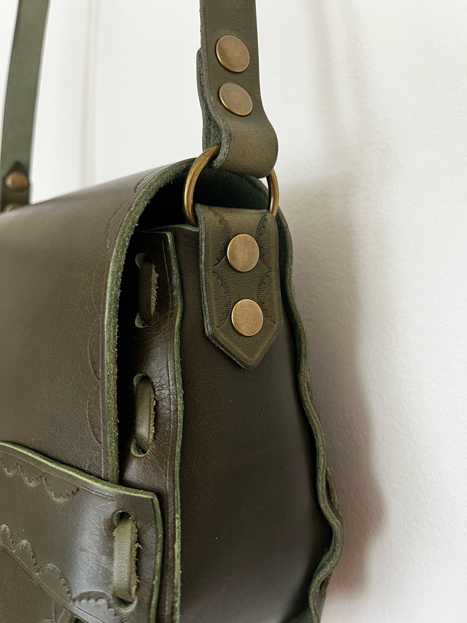 Image of Olive Vachetta Crossbody Saddle Bag