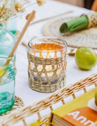 Image 1 of Seagrass and Glass Candle Holder