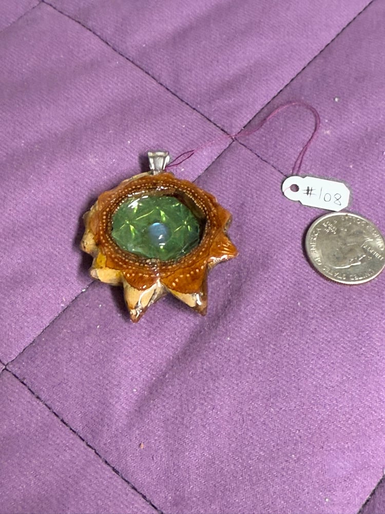 Image of Green Flower of Life Pinecone Charm with Labradorite Center | Handmade PNW Resin Jewelry | #108