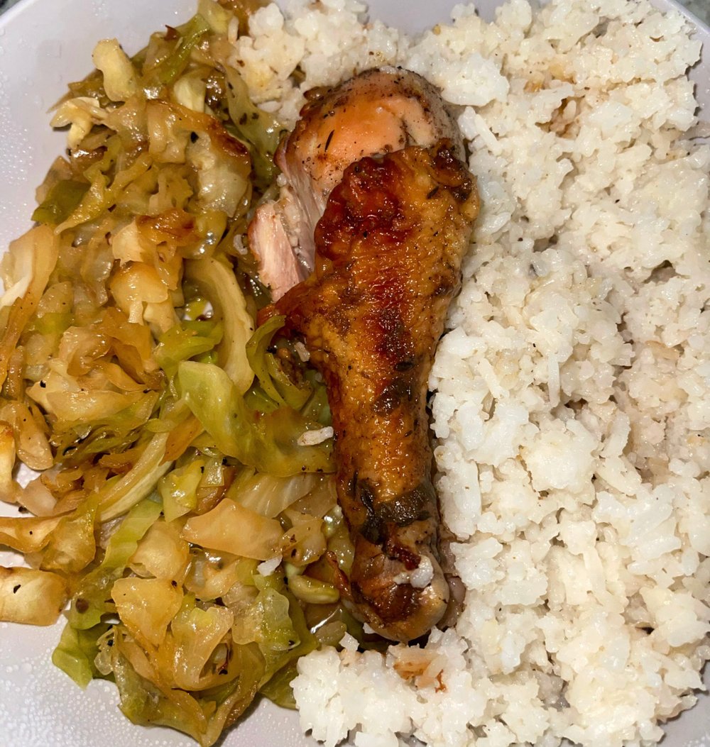Image of Jerk chicken, Coconut Rice + Cabbage