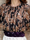 BLACK AND BROWN FLORAL TULLE BLOUSE