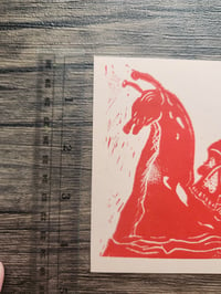 Image 4 of 'a leisurely death' - cream & red - one off BLOCKPRINT