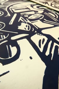 Image 2 of Linocut SMOKER- purple-black/white