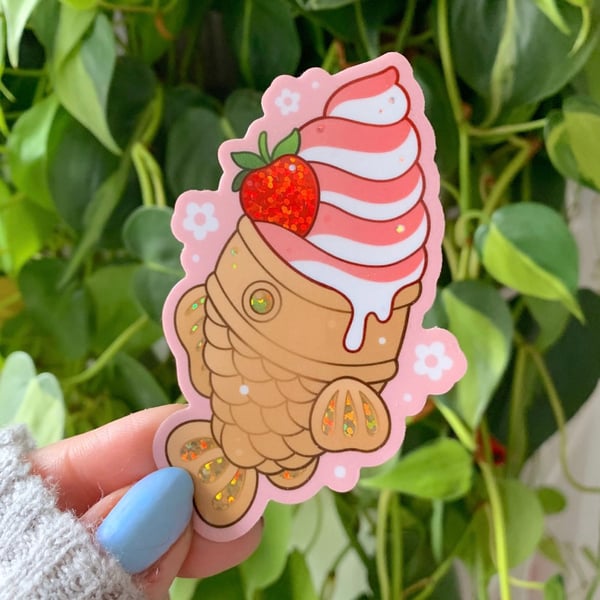 Image of GLITTER Strawberry Taiyaki STICKER