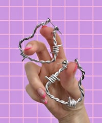 Image 1 of SMALL HEART BARBED WIRE HOOP EARRINGS 